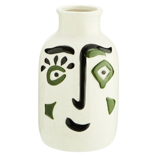 Madam Stoltz Vase mit Gesicht Kind Steingut 10x17 cm