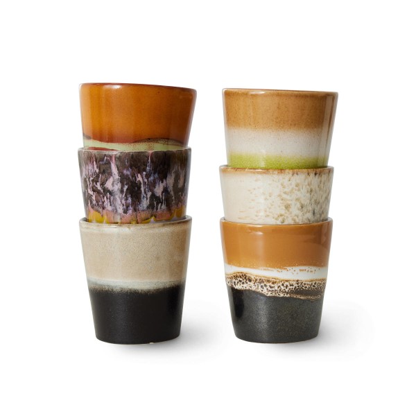 HKliving 70's Keramik Kaffeebecher Soil 6er Set 180 ml