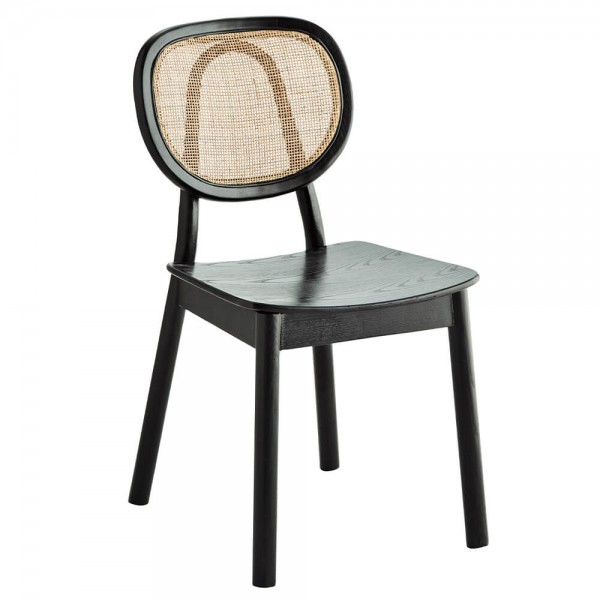 Madam Stoltz Stuhl ohne Armlehnen Holz Rattan schwarz