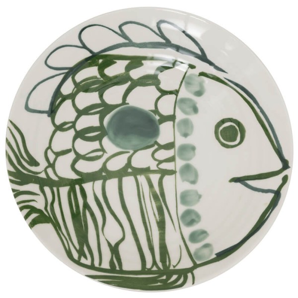Urban Nature Culture Schüssel "Fisch" weiß grün handgemalt Ø 22 cm