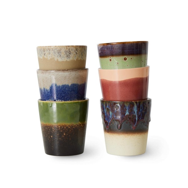 HKliving 70's Keramik Kaffeebecher Grounding 6er Set 180 ml